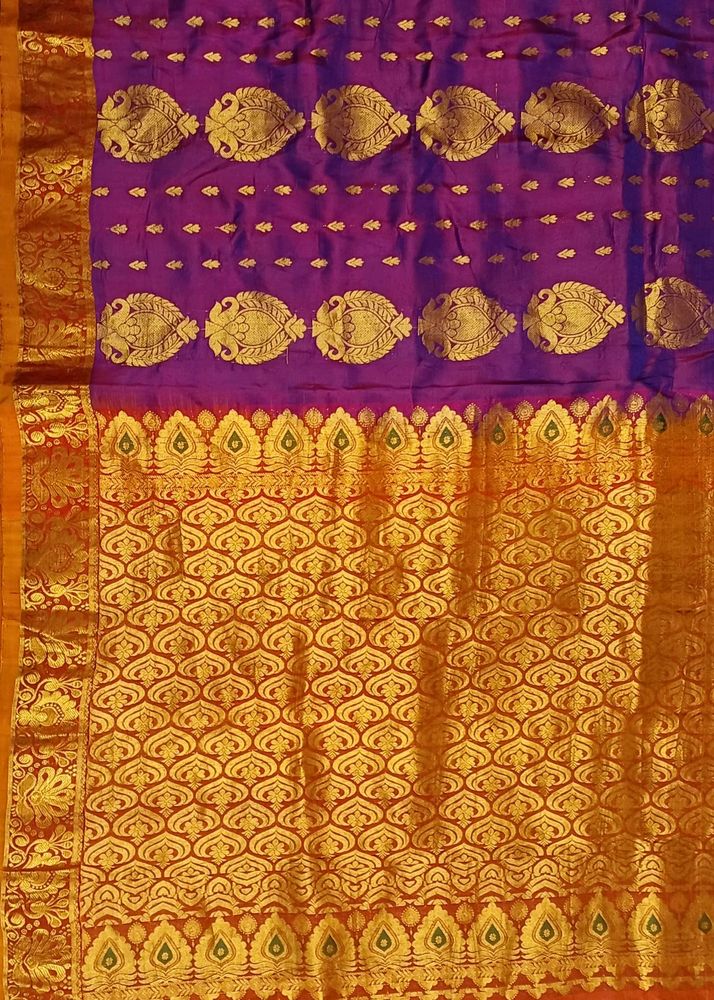 Beautiful Magenta Purple And Golden Silk Saree