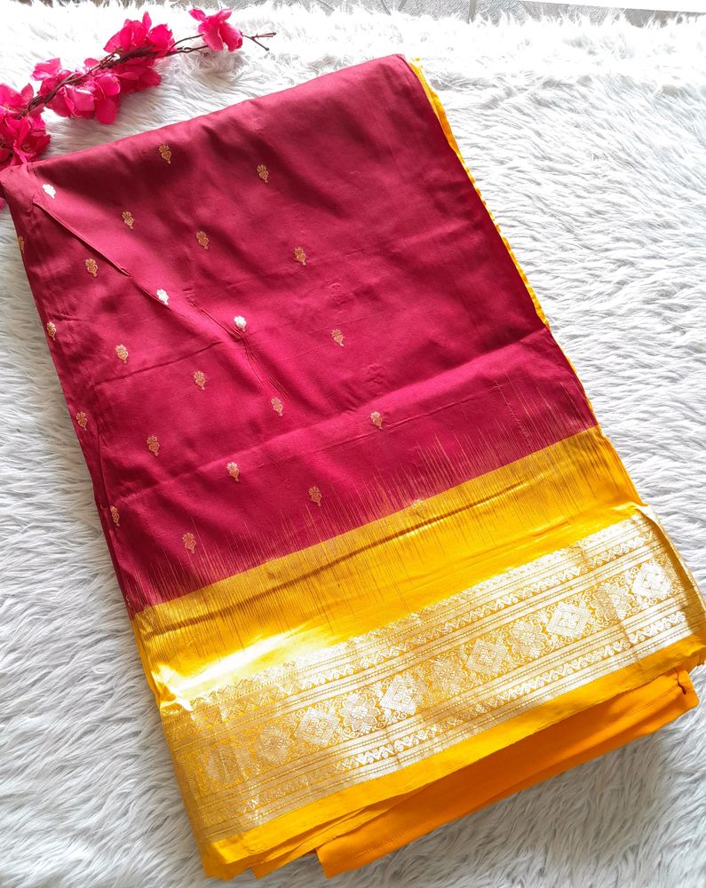 Maroon With Yellow  Silk  Saree (Women)