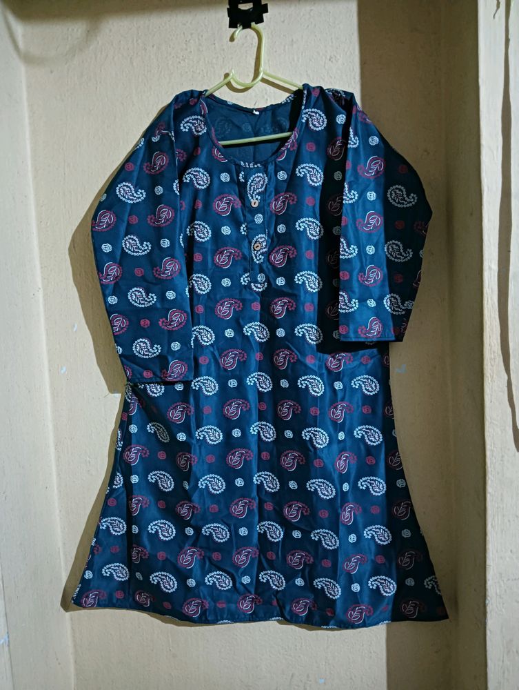 Printed Blue Kurtha For Women