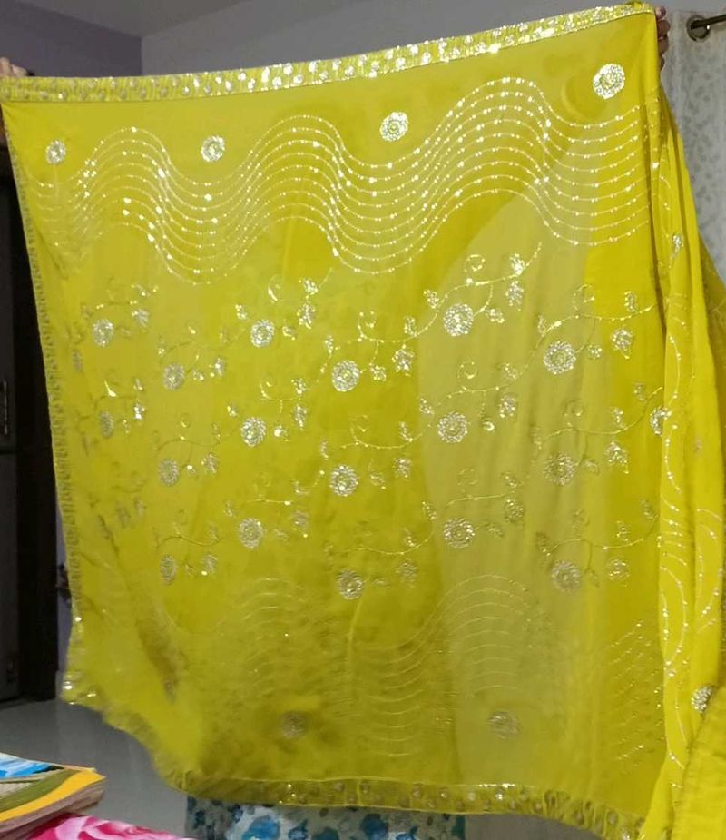 Yellow Mirror Work Saree