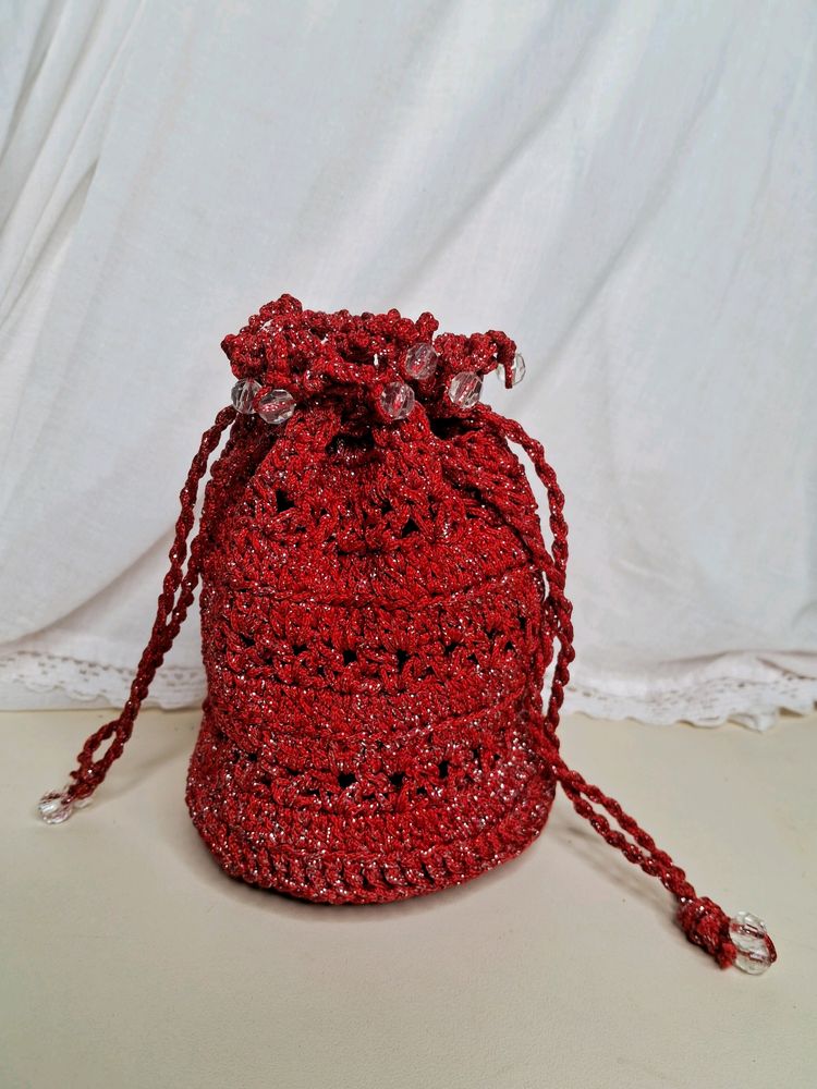 Red Zari Handwoven Crochet Bag