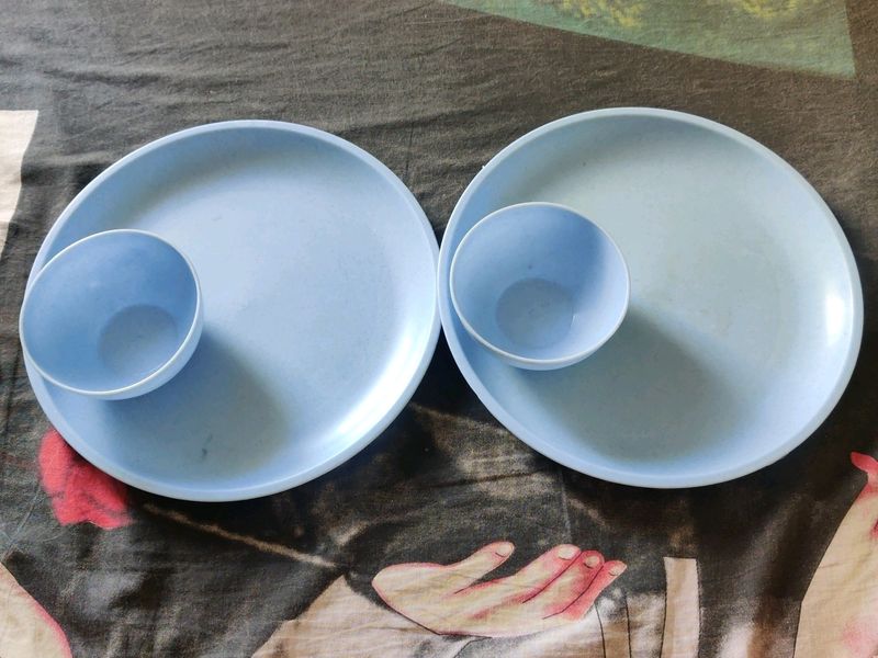 2 Dinner Plate+Bowl Set Food Grade Microwave Safe