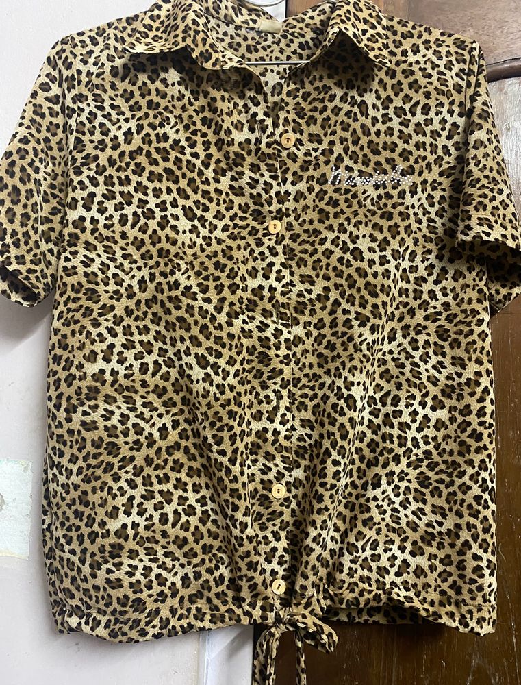 Leopard Print Half Shirt For Women