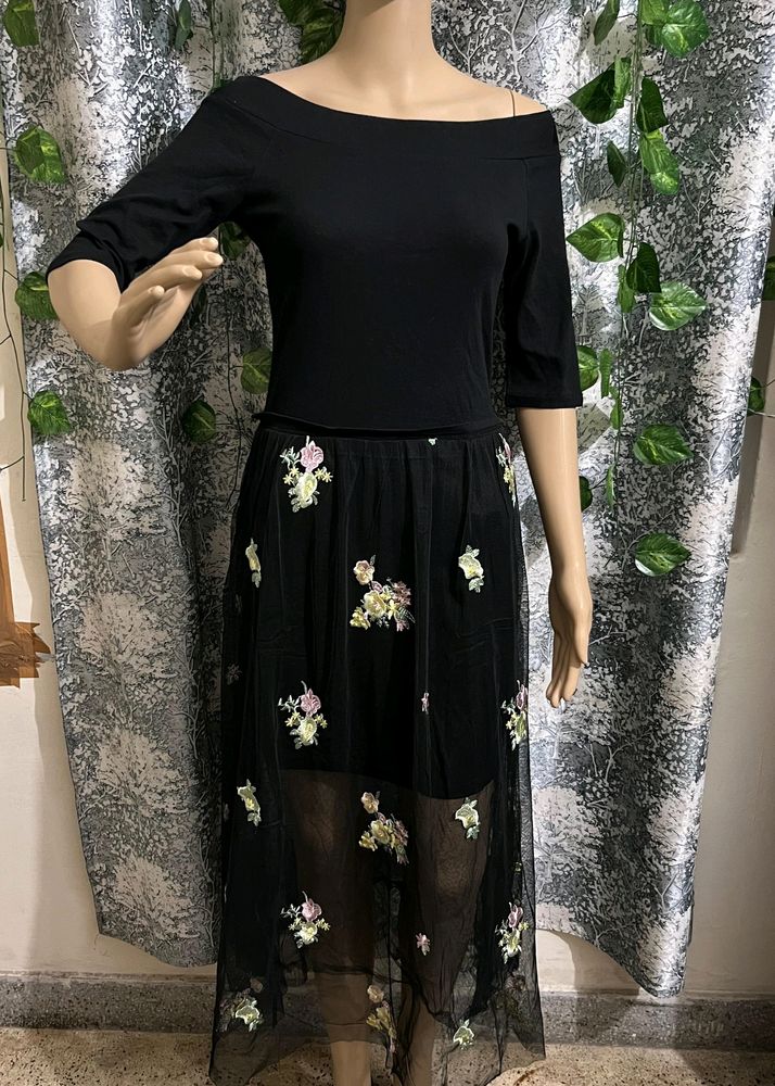 Floral Embroidered Black Dress