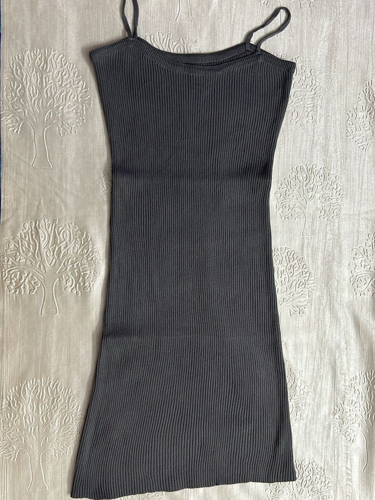 Grey Ribbed Bodycon Dress