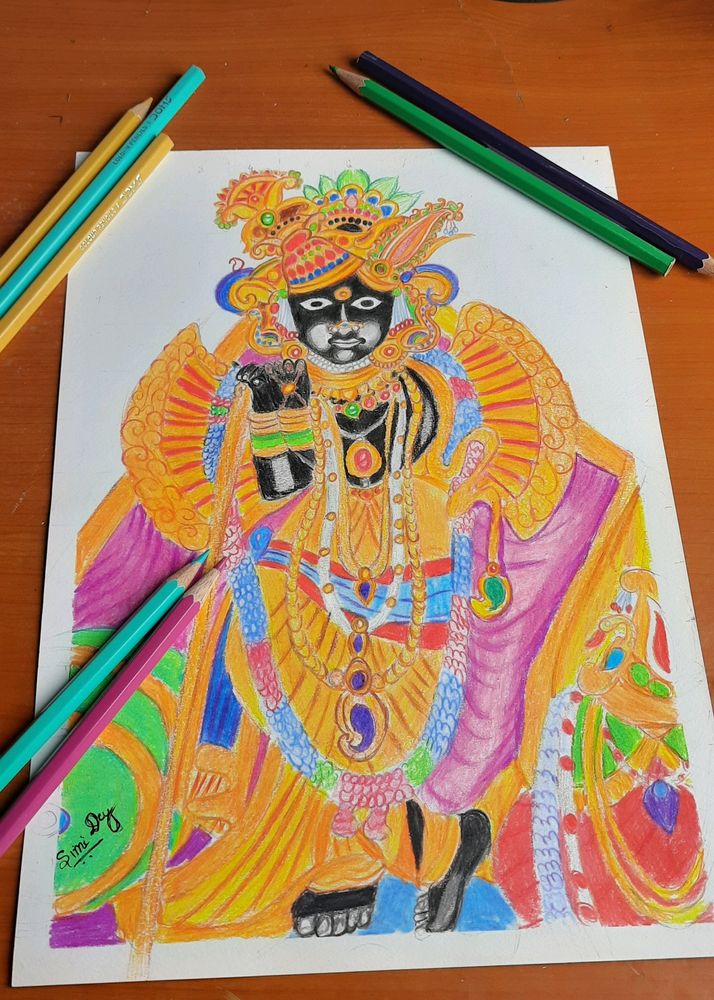 Banke Bihari Drawing With Pencil Colour