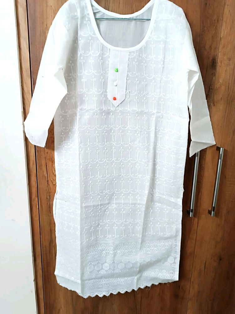 Pure White Chikankari Stitched Kurta