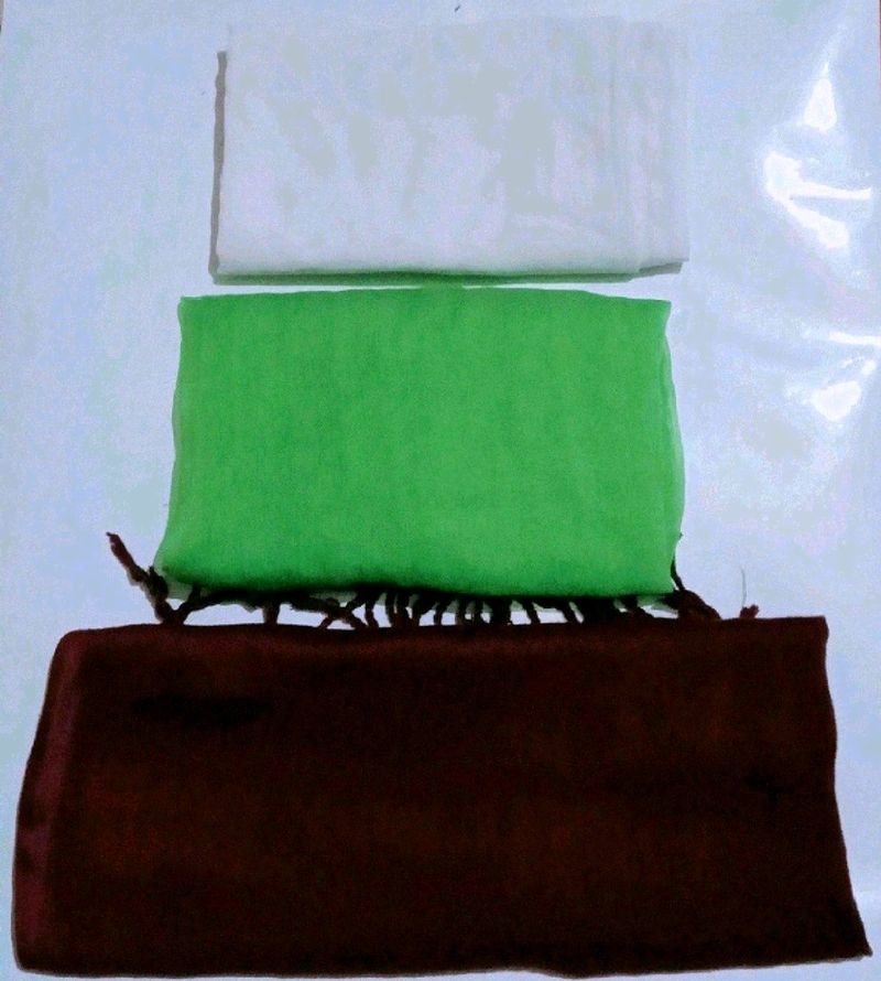 1 Winter Stole,2 Pure Cotton White & Green Dupatta