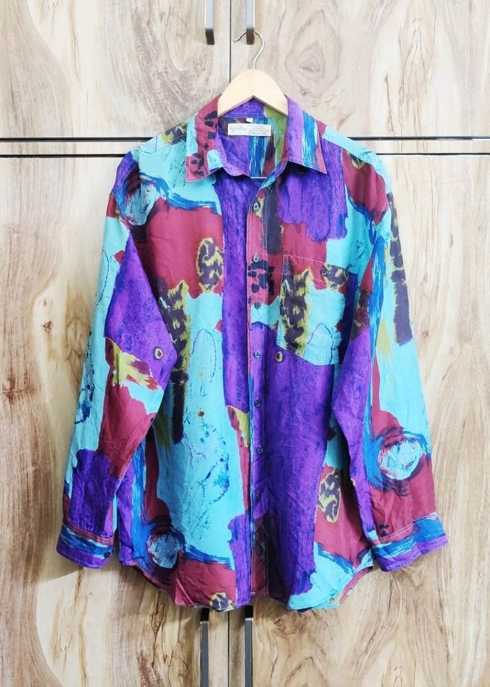 Purple Printed Shirt Size-44