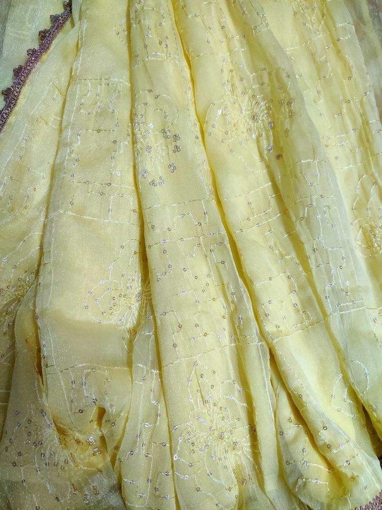 Butterfly Lemon Shimmer Sequin Saree