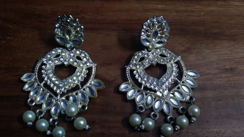 Kundan White And Golden Earrings