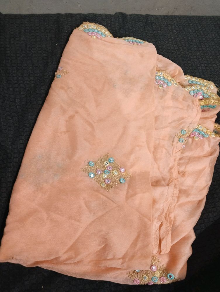 Beautiful Peach Duptta With Multicolour Embroidery