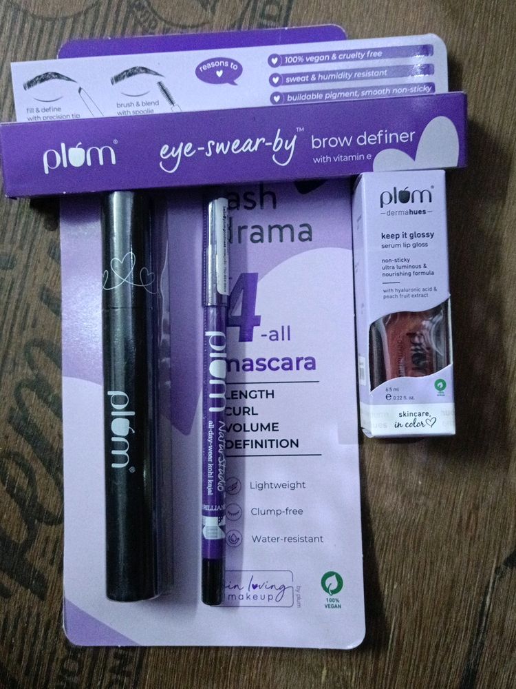 ComboOf Plum Kajal, Mascara, BrowDefiner, Lipgloss