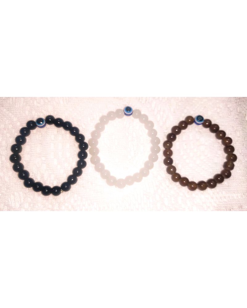 3 Evil Eye Bracelet Combo - Black, White & Brown