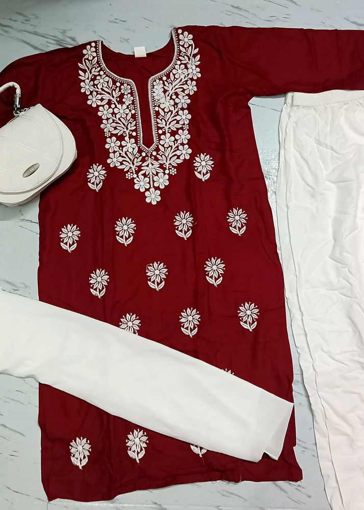 Chikankari Kurta New Maroon Colour