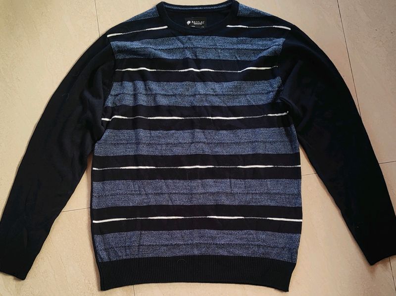 Navy Blue Striped Acrylic Sweatshirt