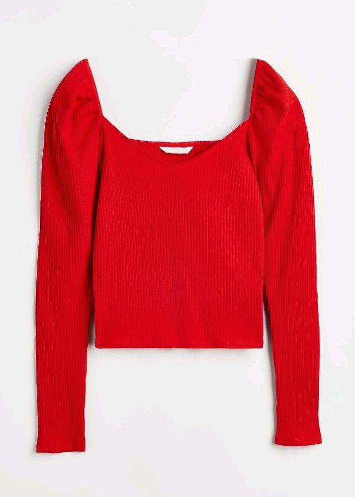 Clearance💥H&M Brand New Cherry Red Puffed SleeveT