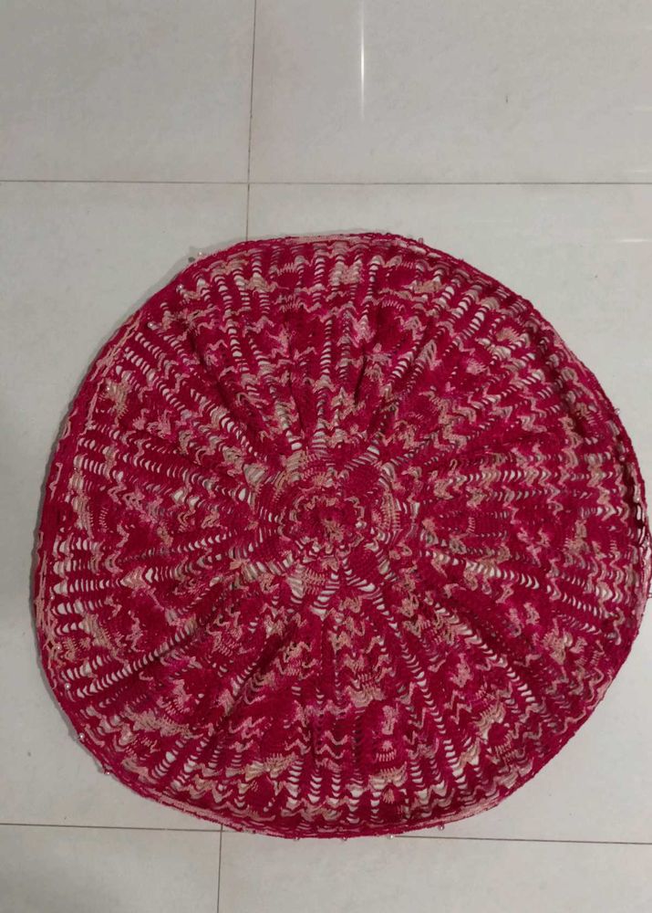 Handmade Crochet Red Stool Cover