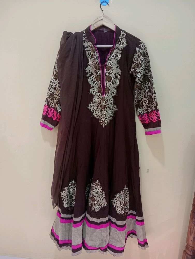 Beautiful Coffee Brown Gown With Dupatta