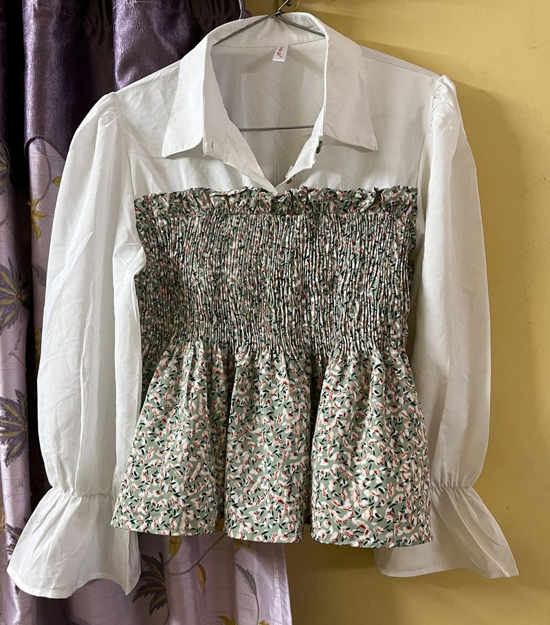 Smock Top With Puffed Sleeves