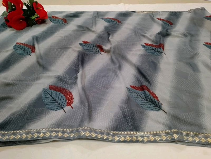 New Gray Colour Georgette Saree With Blouse Piece