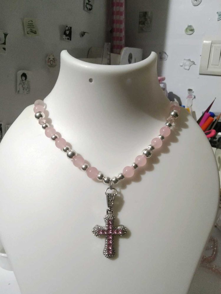 pink dazzling cross necklace 🌷💓