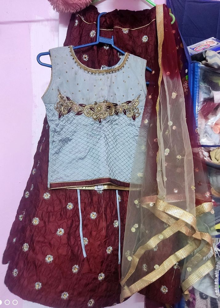 Maroon Embroidery Lanhga