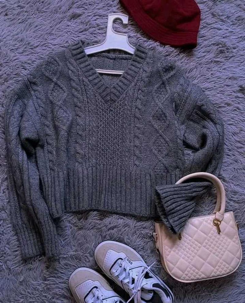 V Neck Dark Grey Sweater