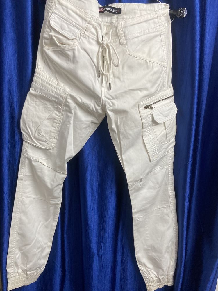 Men White Cargo Pant