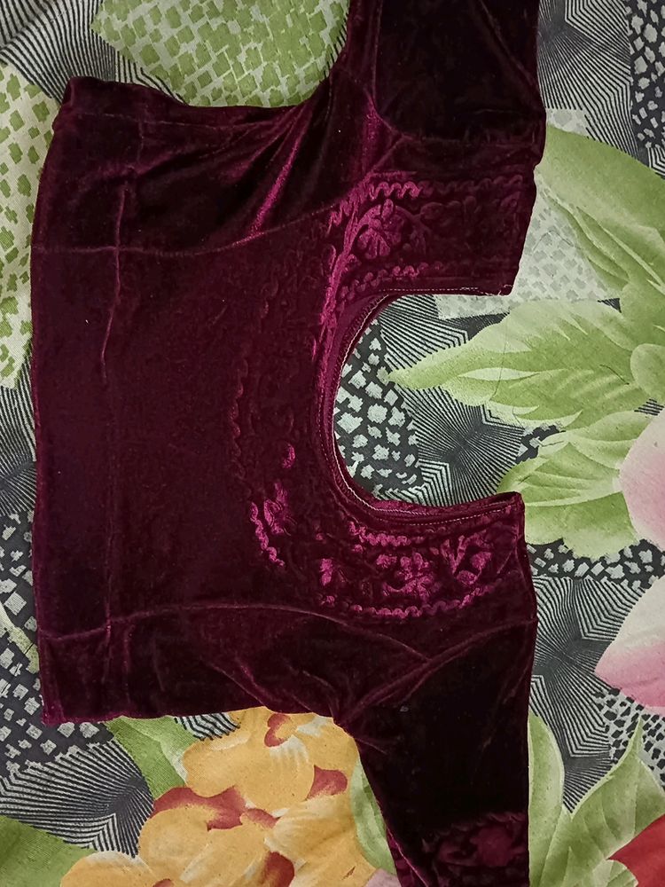 Dark Rose Colour Velvet Kurti