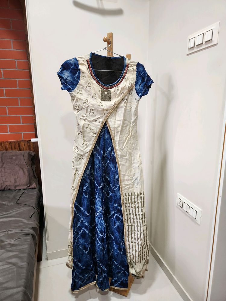 NAVRATRI SPECIAL Cream & Indigo Indo Western Gown