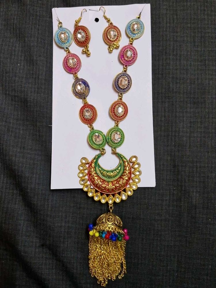 Traditional Multicolor Necklace With Earrings