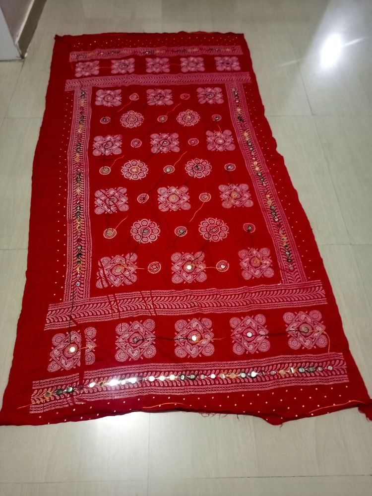 Cotton Red Mirror Work Multi Threaded Dupy