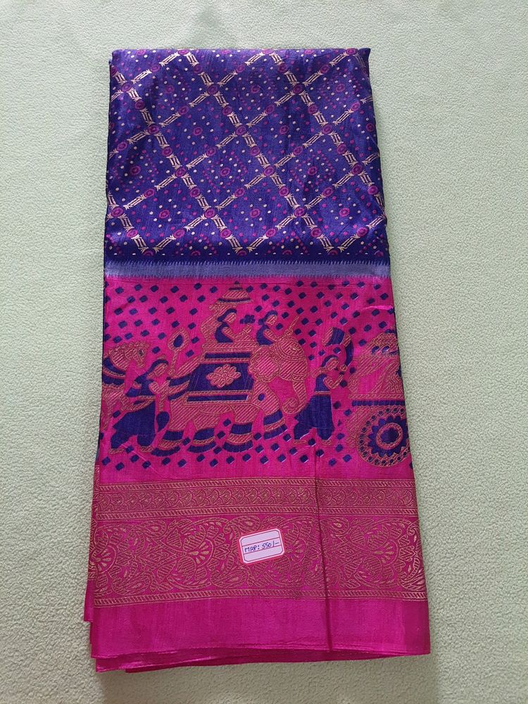 Navy Blue Saree With Pink Border