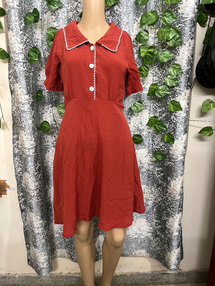 Korean Style Chic Short Sleeve Button Dress