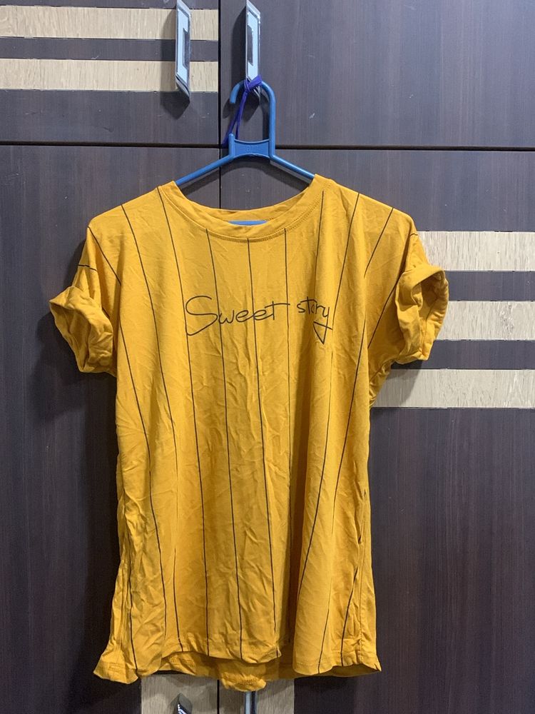 Women Mustard Coloured Slim Fit T-shirt