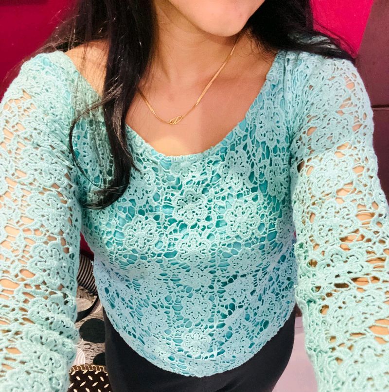 Lace Sea Green Top