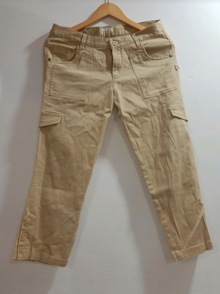 Beige Cropped Cargo Pants Women