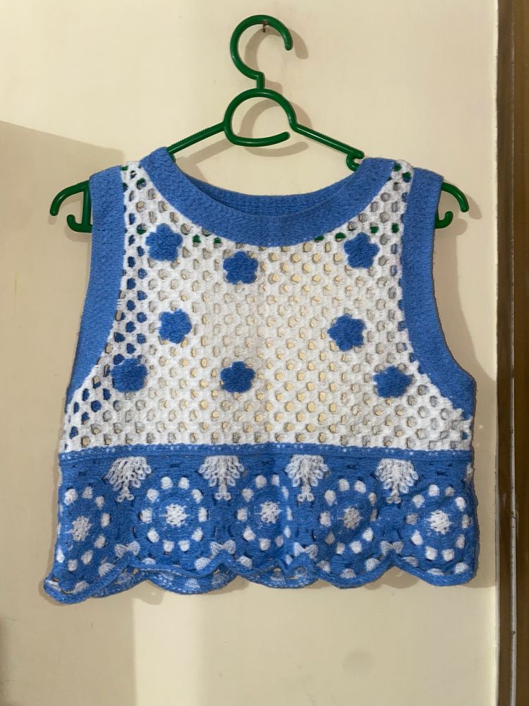 Crochet Top Blue Flower