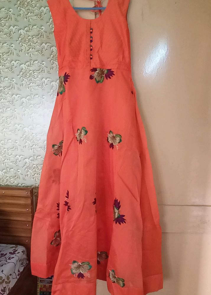 Floor Touch Gown With Double Shade Dupatta.