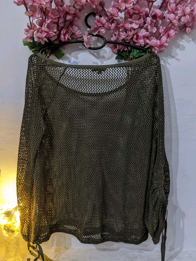 Olive Green Net Top