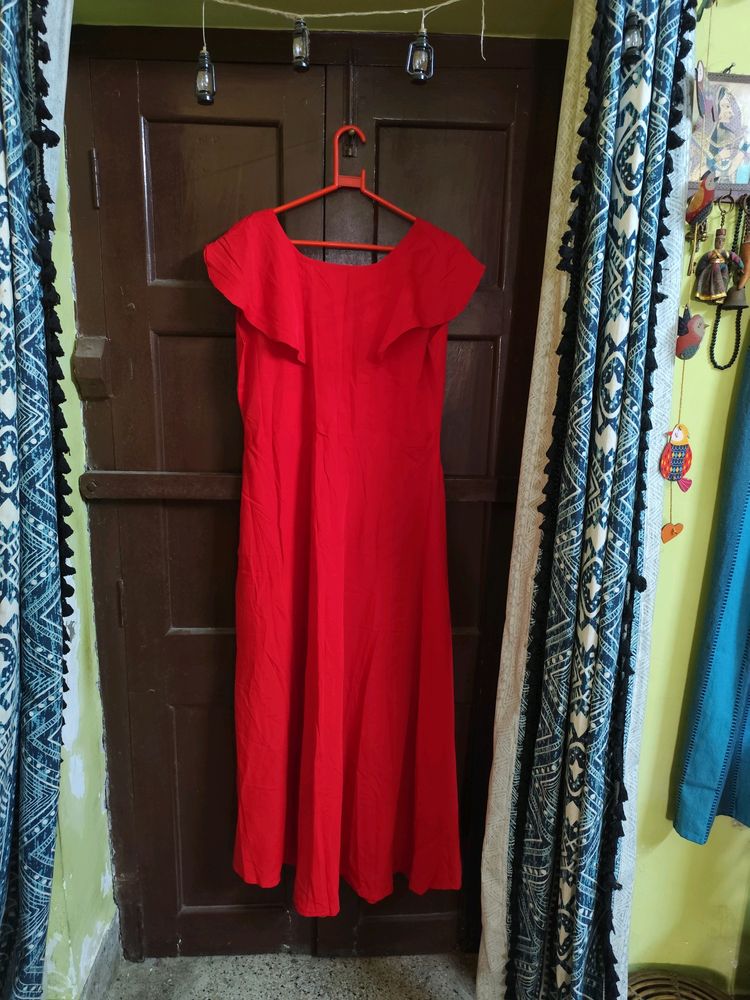 Solid Red Empire Cut Partywear Dress