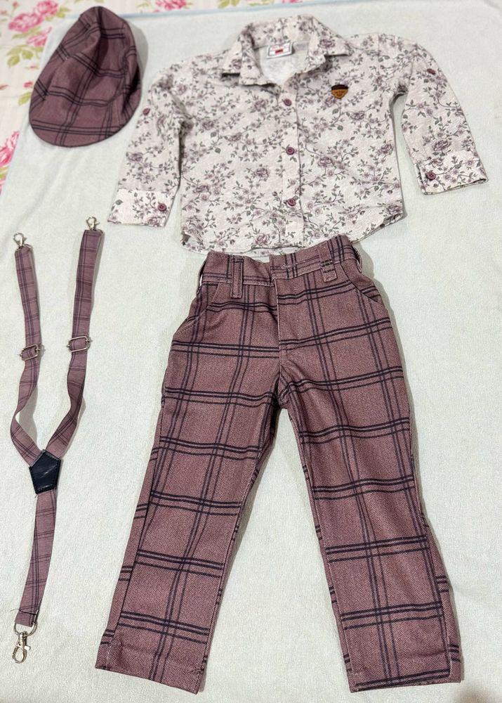 Pant Shirt Set With bow, Tie And Suspenders