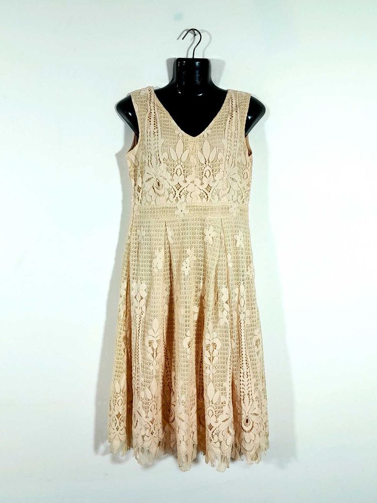 Cream Lace Partywear Dress For Women's