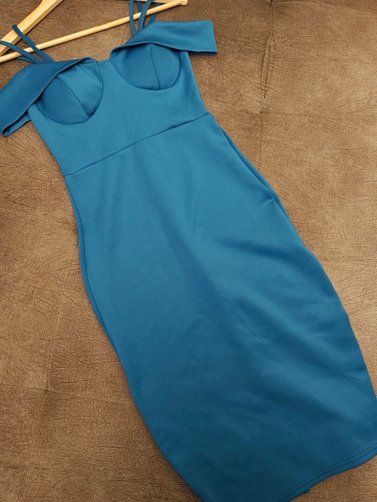 Teal Corset Bodycon Off Shoulder Dress