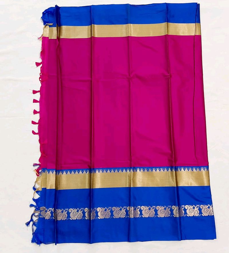 New Duck Border Butti Saree With Blouse & Pom Pm