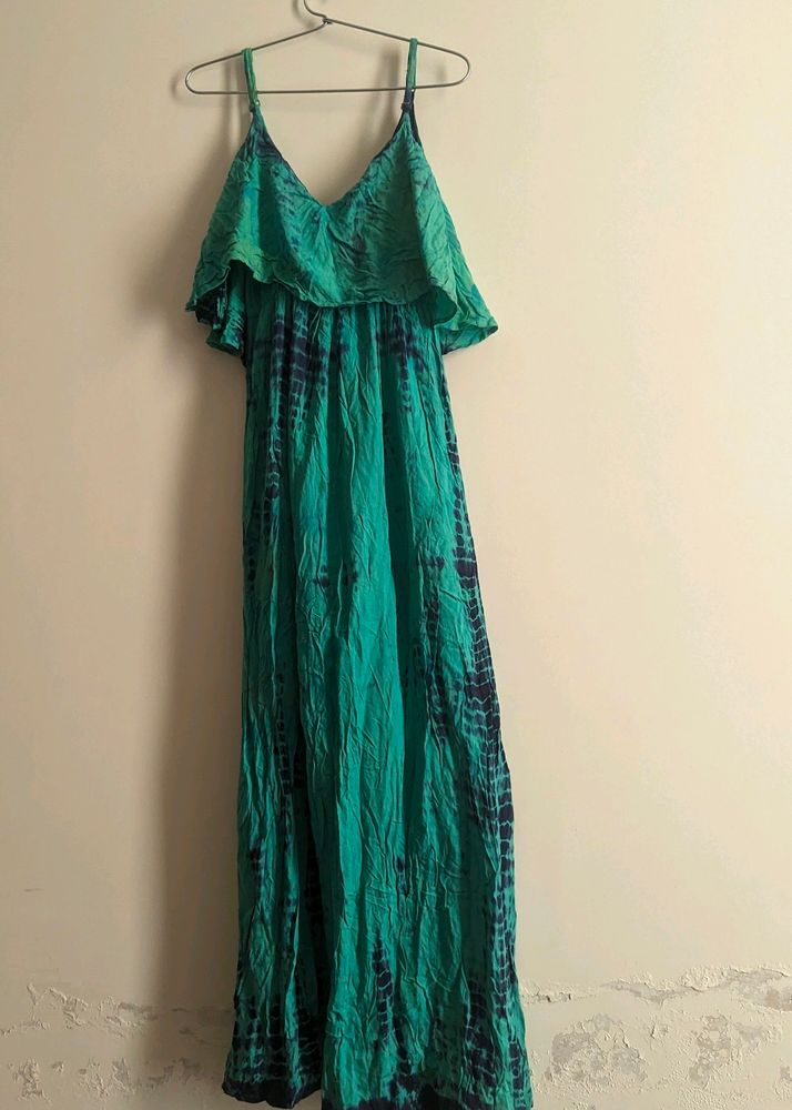 Blue Tie N dye Boho Off Shoulder maxi dress