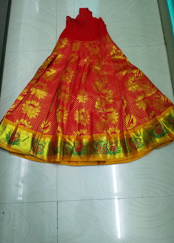 Orange Colour Banarasi Silk Baby Girl Pattu Padava