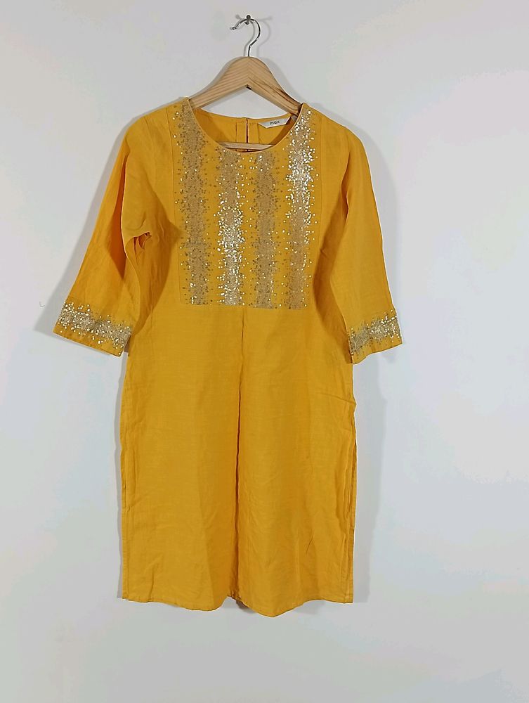 Mustard Yellow Sequence Embroidered  Kurta (Women)