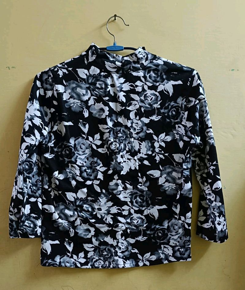 Black Floral Print Top